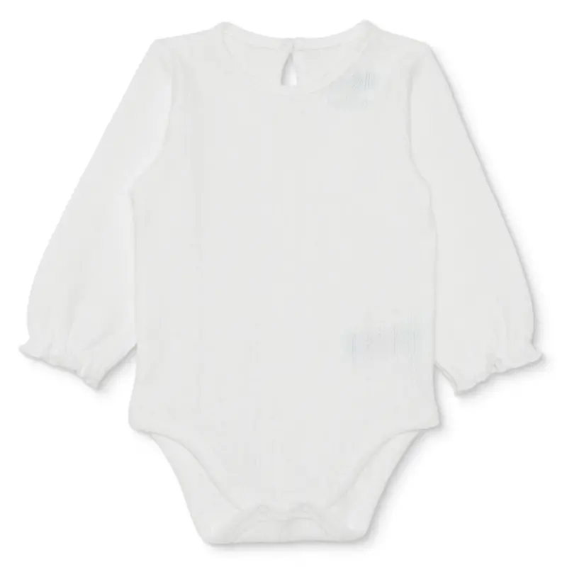 Hellobaby Girls Long Sleeve Bodysuit With Poppers Crew Neck Long Sleeve - Ecru 1