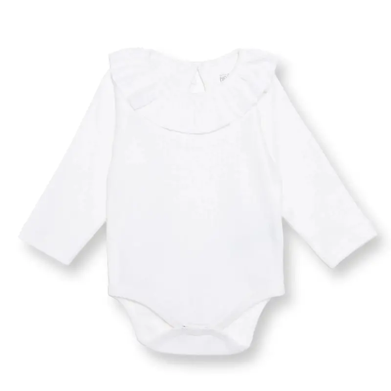 Hellobaby Girls Long Sleeve Bodysuit With Poppers Frill Collar Long Sleeve - Ecru 1
