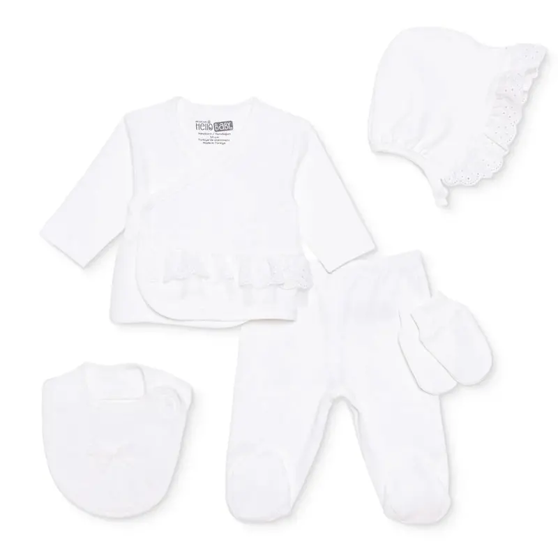 Hellobaby Girls Occasion Wear With Poppers Crew Neck Long Leg Long Sleeve - Ecru 1