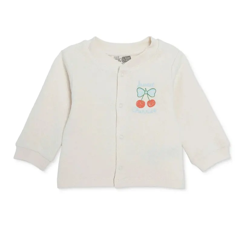 Hellobaby Girls Quilted Cardigan Fruits With Poppers Crew Neck Long Sleeve - Ecru 1
