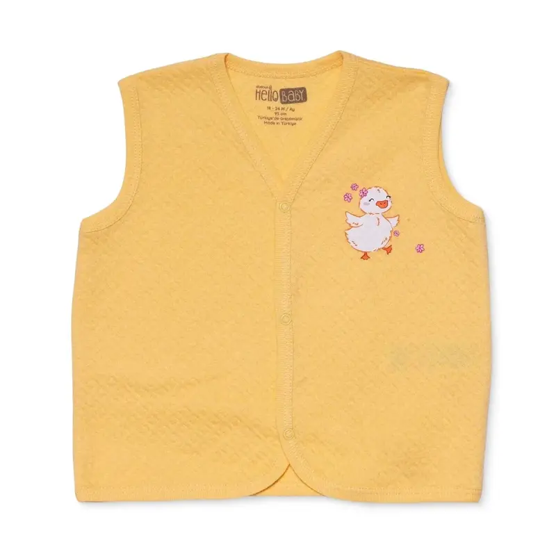Hellobaby Girls Quilted Waistcoat Animal Print Snap Fastening Crew Neck Sleeveless - Yellow 1
