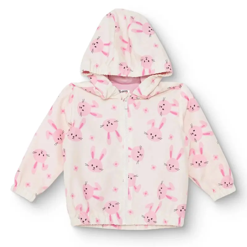 Hellobaby Girls Raincoat Flower Zip-Up Hooded Long Sleeve - Ecru Printed 1