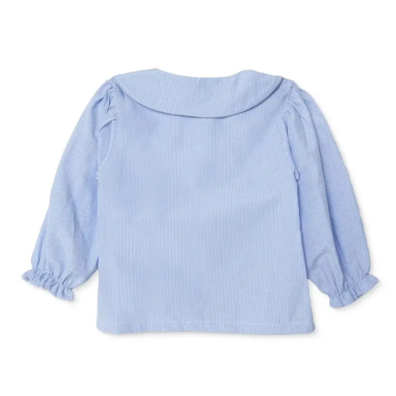 Hellobaby Girls Shirt Bow Print Buttoned Peter Pan Collar Long Sleeve - Blue 2