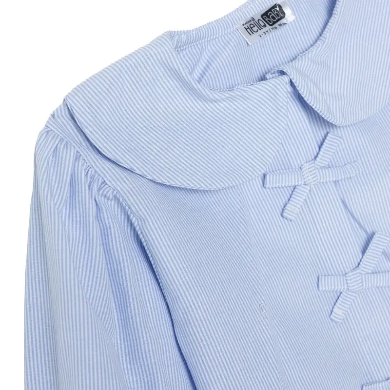 Hellobaby Girls Shirt Bow Print Buttoned Peter Pan Collar Long Sleeve - Blue 3