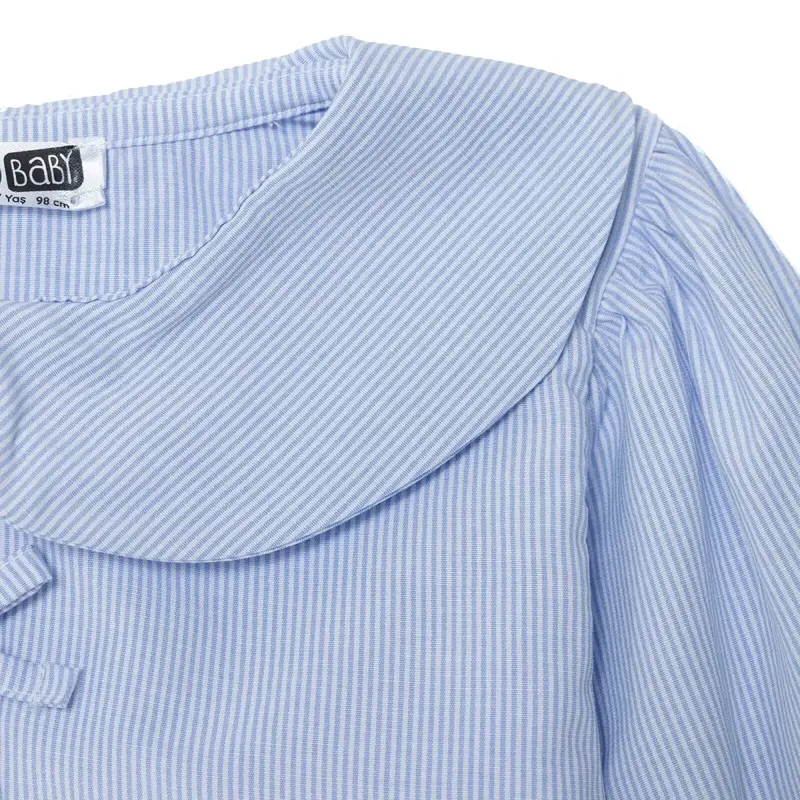 Hellobaby Girls Shirt Bow Print Buttoned Peter Pan Collar Long Sleeve - Blue 4