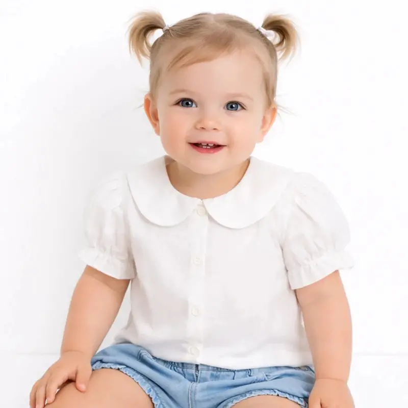 Hellobaby Girls Shirt Buttoned Berry Belle Peter Pan Collar Short Sleeve - Ecru 1