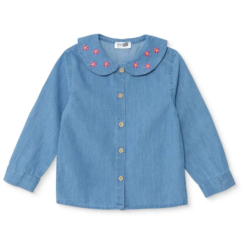 Hellobaby Girls Shirt Flower Garden Shirt Collar Long Sleeve - Indigo 1