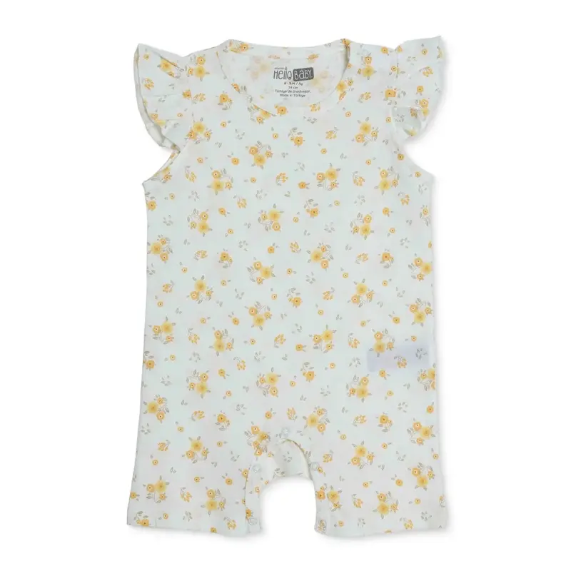 Hellobaby Girls Short Rompers Flower With Poppers Crew Neck Short Leg Short Sleeve - Ecru Printed 1