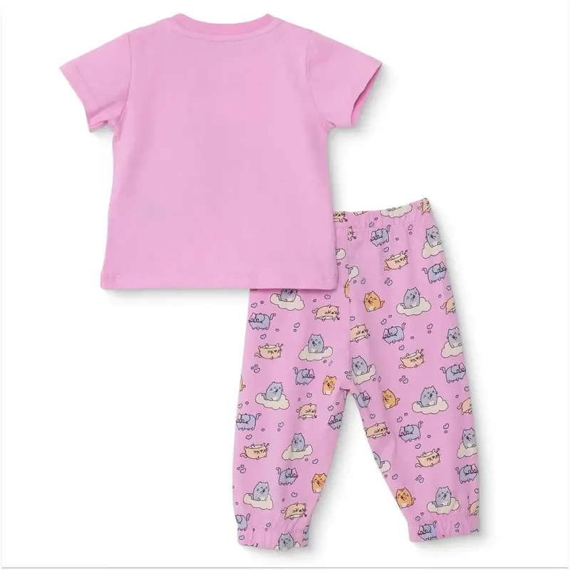 Hellobaby Girls Short Sleeve Pyjamas Set Animal Crew Neck Long Leg Short Sleeve - Pink 2