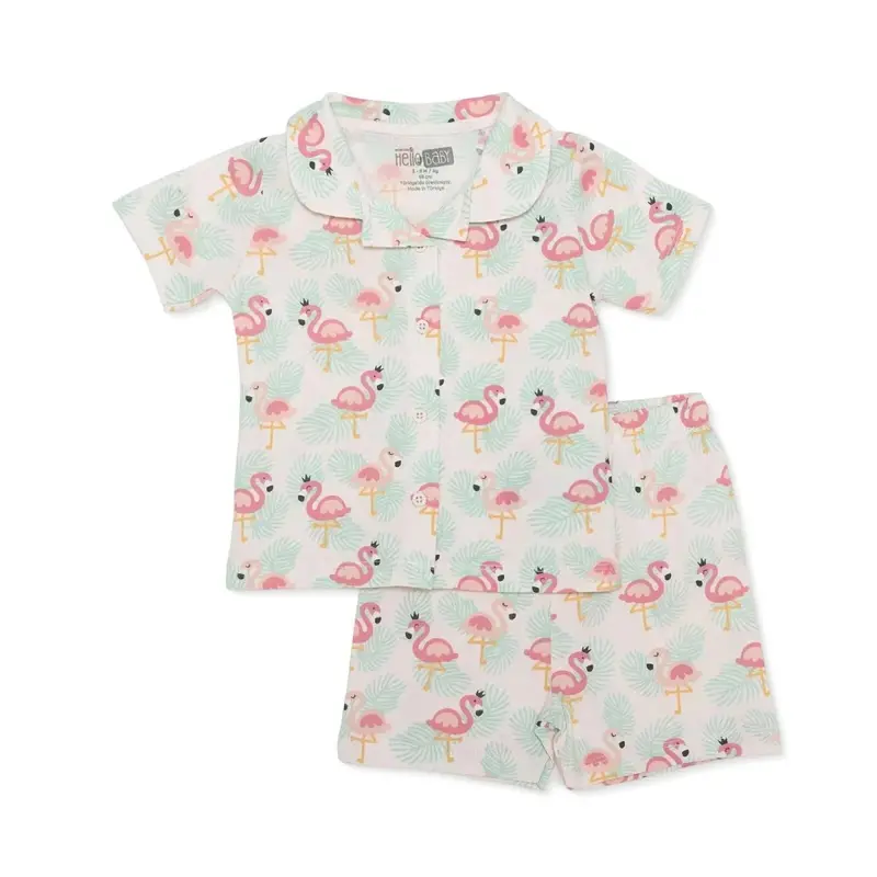 Hellobaby Girls Short Sleeve Pyjamas Set Animal With Buttons Peter Pan Collar Short Leg Short Sleeve - Light Pink 1