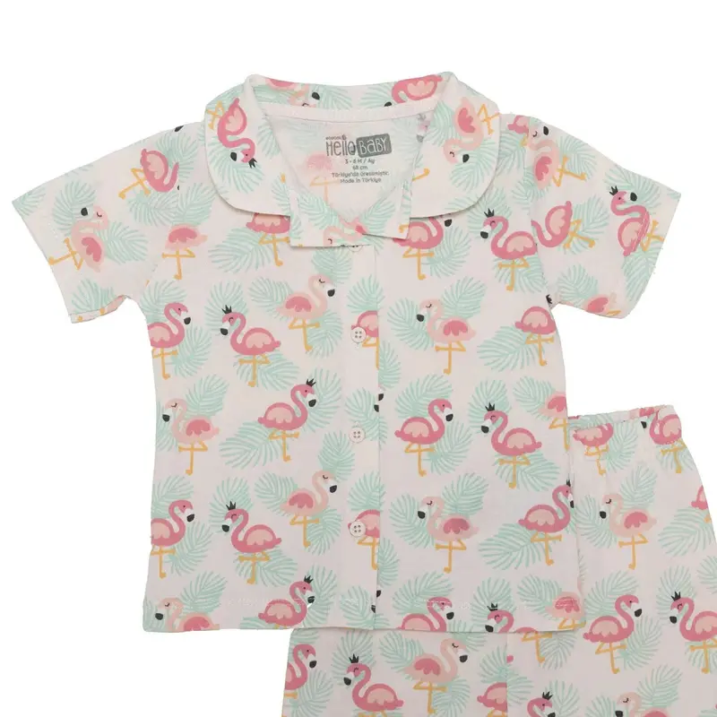 Hellobaby Girls Short Sleeve Pyjamas Set Animal With Buttons Peter Pan Collar Short Leg Short Sleeve - Light Pink 3