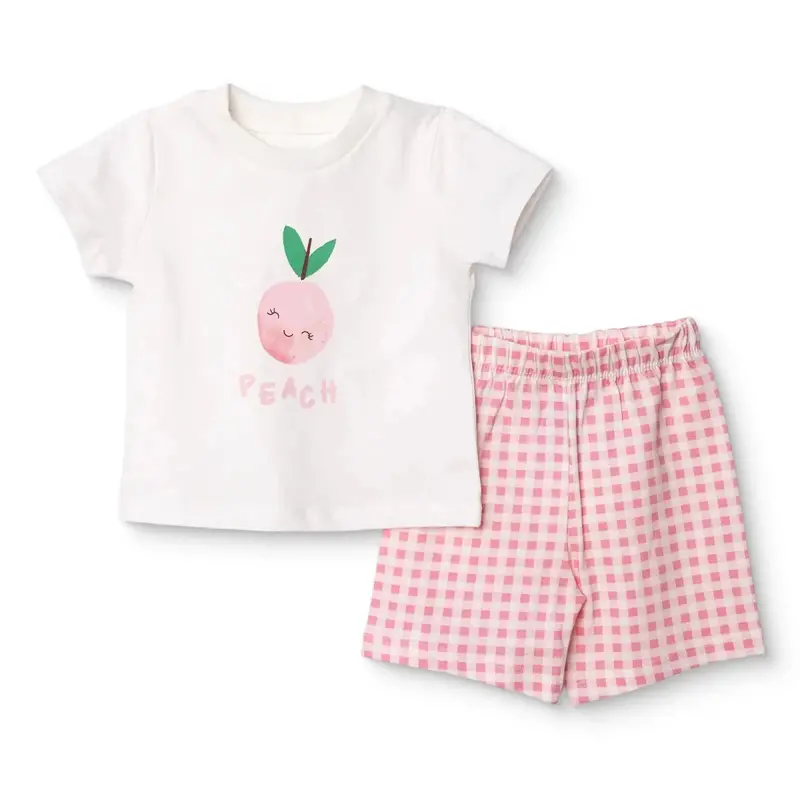 Hellobaby Girls Short Sleeve Pyjamas Set Fruit Print Crew Neck Short Length Short Sleeve - Ecru 1