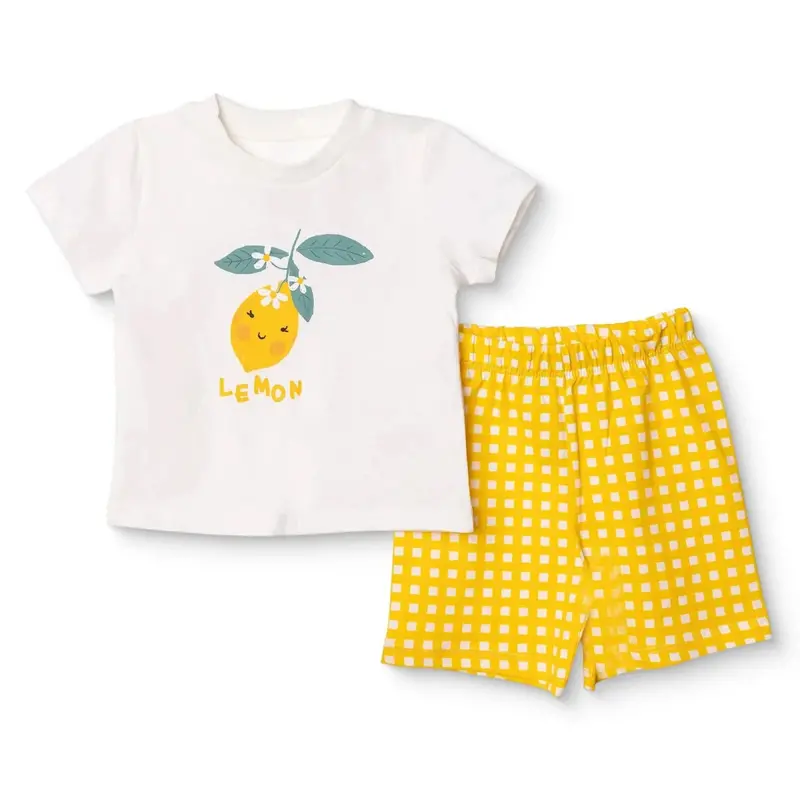 Hellobaby Girls Short Sleeve Pyjamas Set Fruit Print Crew Neck Short Length Short Sleeve - Ecru 1