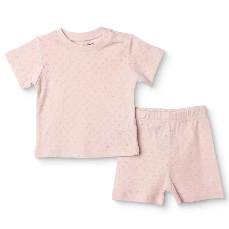 Hellobaby Girls Short Sleeve Pyjamas Set Heart Crew Neck Short Leg Short Sleeve - Pink 1