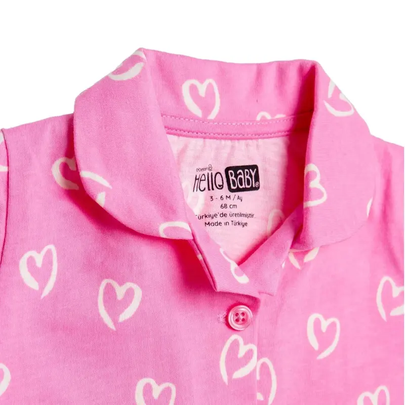 Hellobaby Girls Short Sleeve Pyjamas Set Heart Print Buttoned Shirt Collar Short Length Short Sleeve - Pink 3