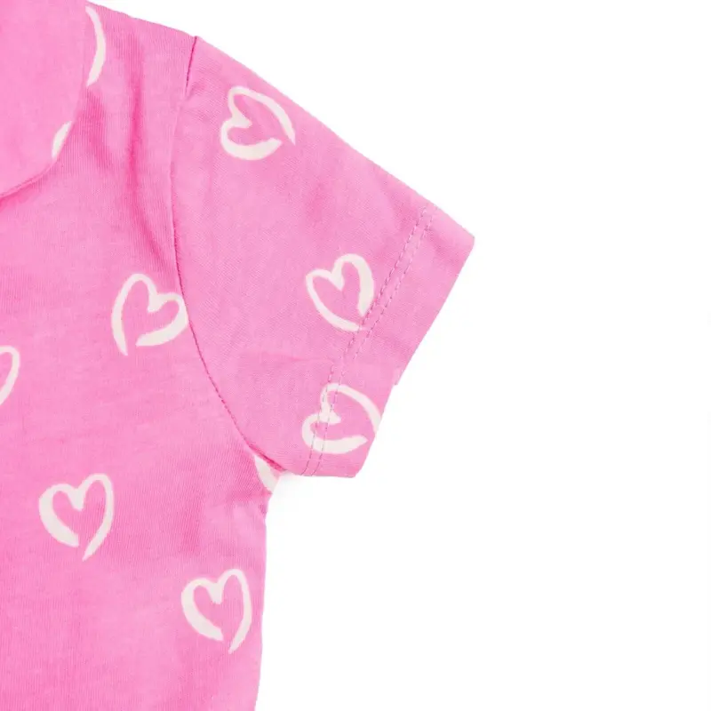 Hellobaby Girls Short Sleeve Pyjamas Set Heart Print Buttoned Shirt Collar Short Length Short Sleeve - Pink 4