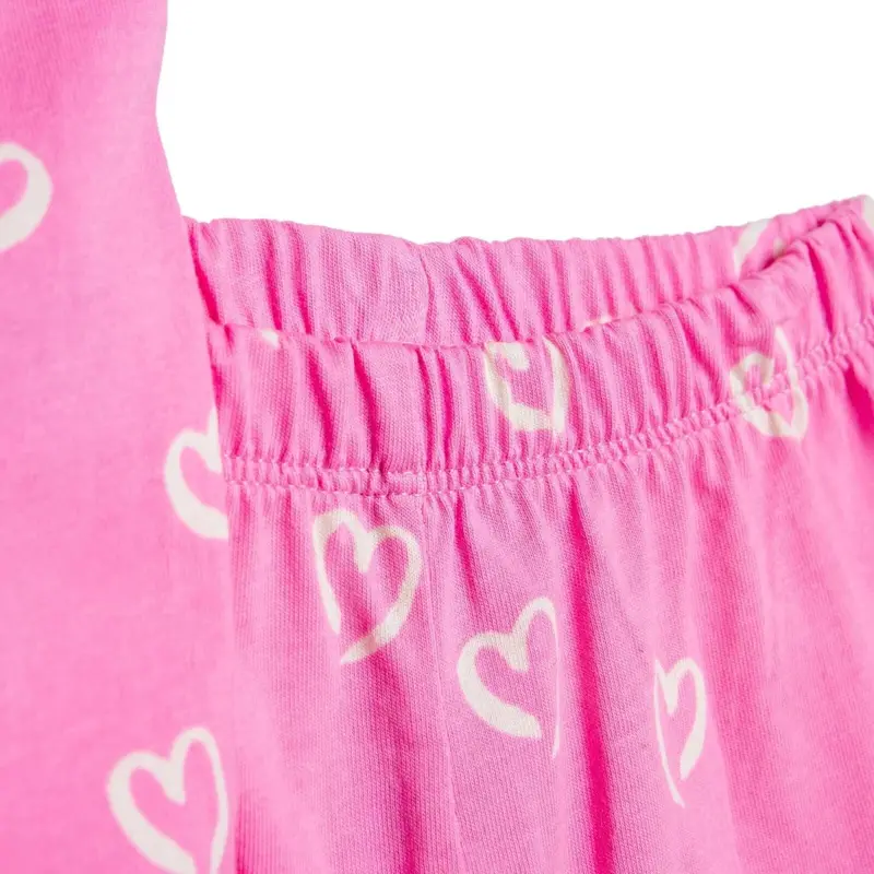 Hellobaby Girls Short Sleeve Pyjamas Set Heart Print Buttoned Shirt Collar Short Length Short Sleeve - Pink 6