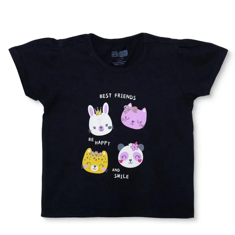 Hellobaby Girls T-Shirt Animal Print Crew Neck Short Sleeve - Black 1
