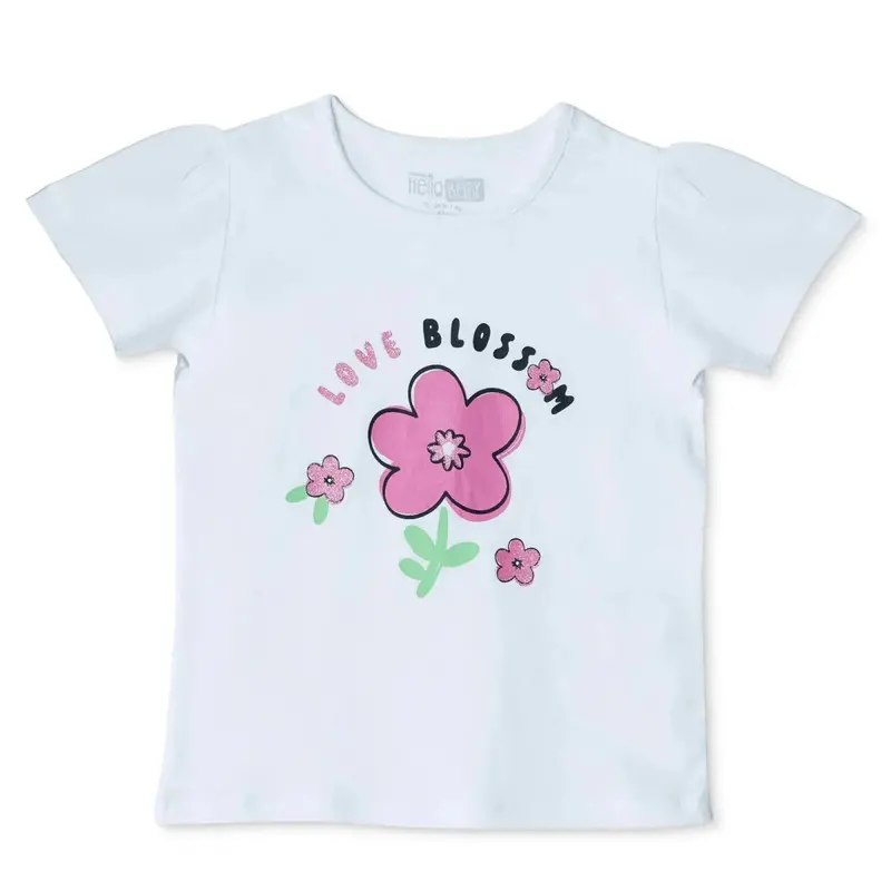 Hellobaby Girls T-Shirt Floral Print Crew Neck Short Sleeve - Ecru 1
