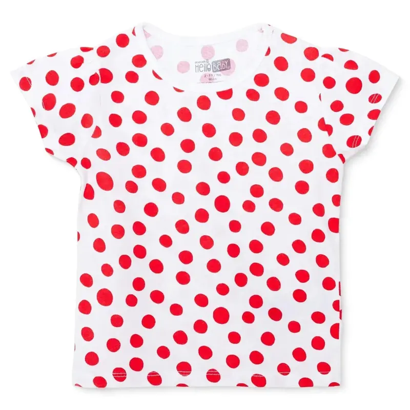 Hellobaby Girls T-Shirt Polka Dot Print Crew Neck Short Sleeve - Red 1