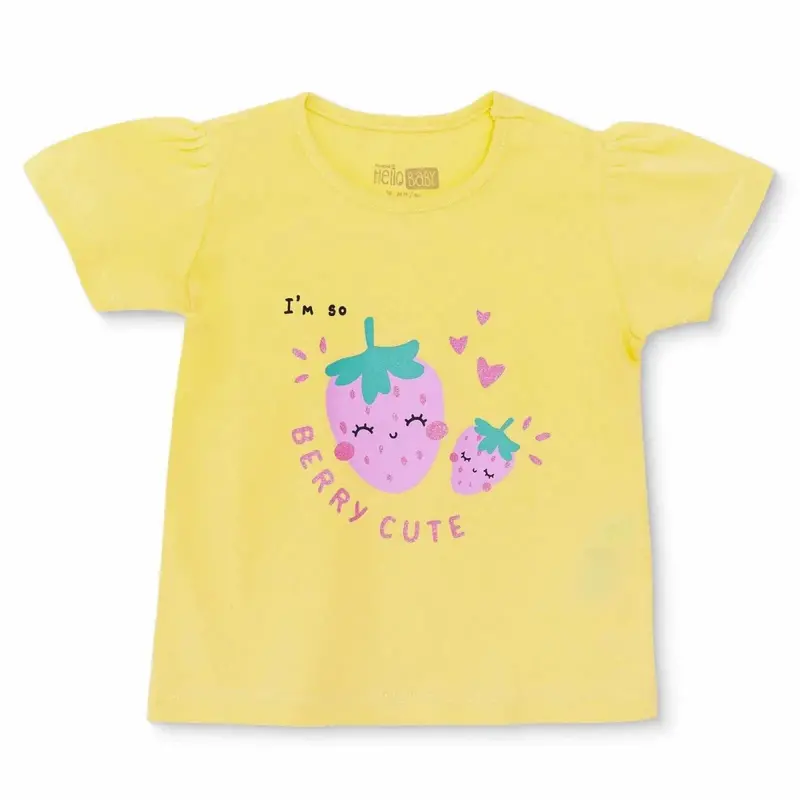 Hellobaby Girls T-Shirt Strawberry Print Crew Neck Short Sleeve - Yellow 1