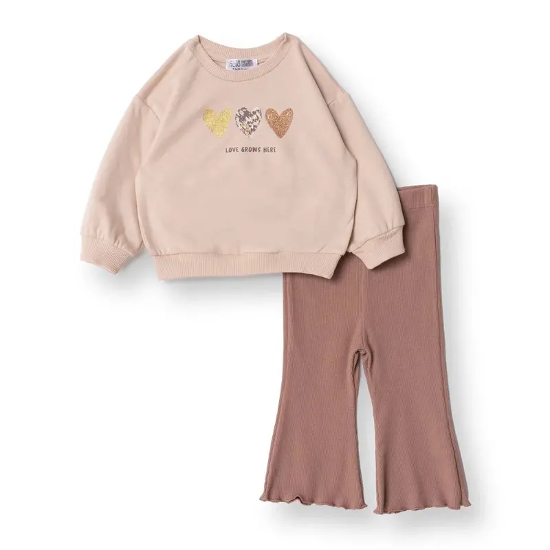 Hellobaby Motto Girl Sweatshirt-Leggings - Beige 1