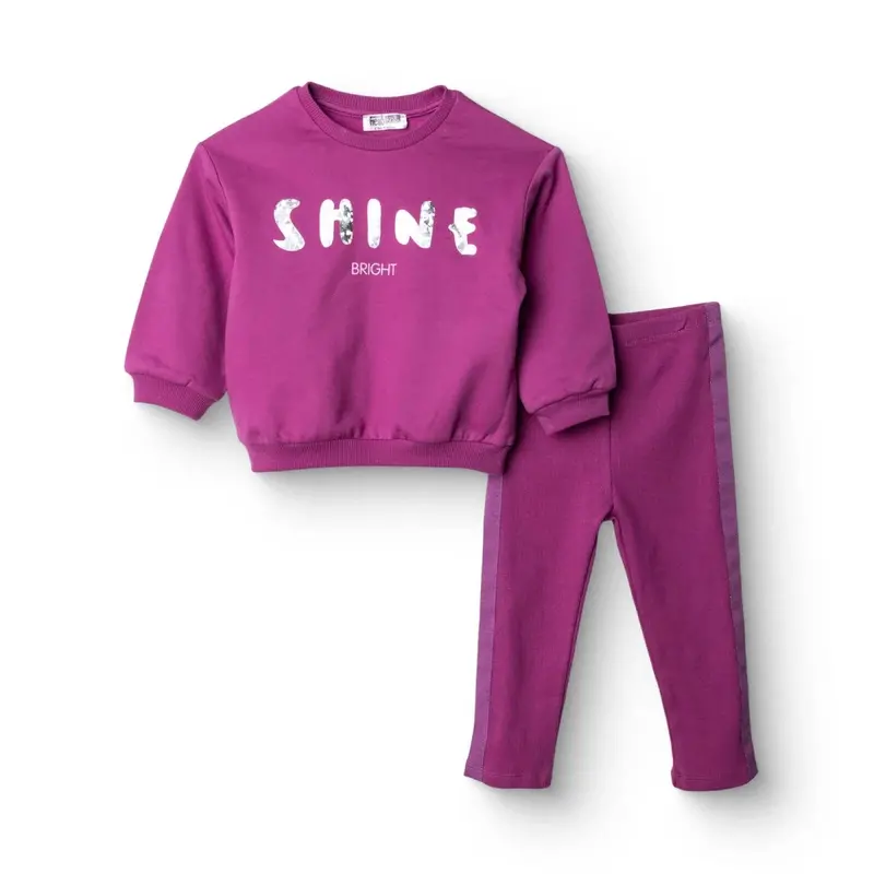 Hellobaby Motto Girl Sweatshirt- Leggings - Purple 1