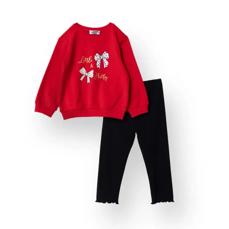 Hellobaby Motto Girl Sweatshirt-Leggings - Red 1