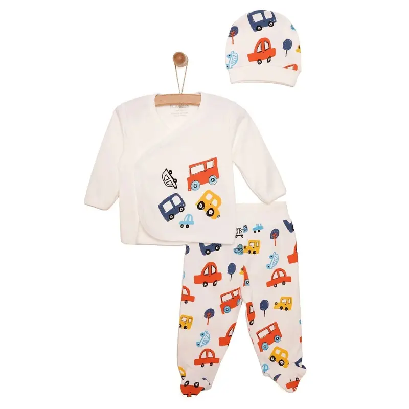 Hellobaby Newborn Baby Boy Body-Hat -Footed Bottom - Ecru 1