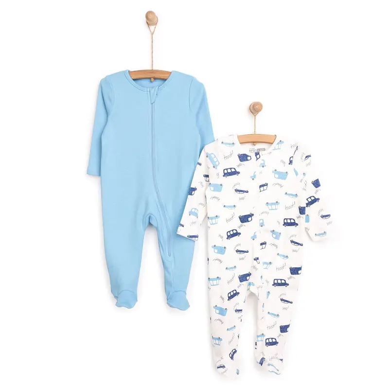 Hellobaby Newborn Boy 2 Piece Footed Jumpsuit - Blue 1