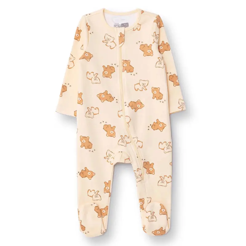 Hellobaby Newborn Footed Jumpsuit - Beige Printed 1