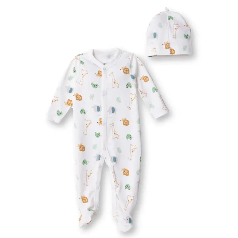 Hellobaby Newborn Jumpsuit-Hat - Ecru Printed 1