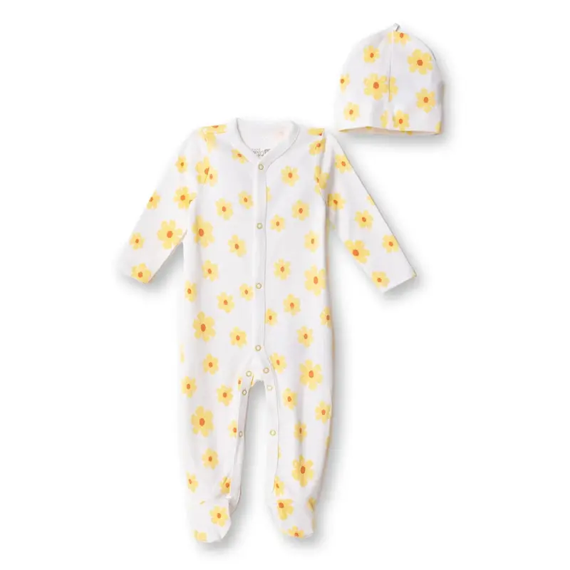 Hellobaby Newborn Jumpsuit-Hat - Ecru Printed 1