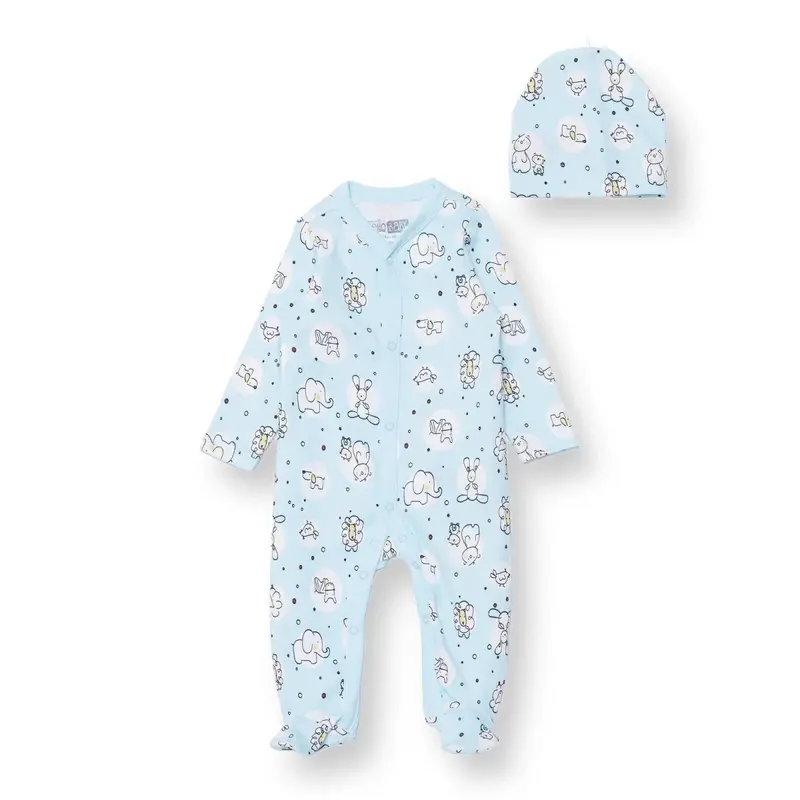 Hellobaby Newborn Jumpsuit-Hat - Light Blue 1