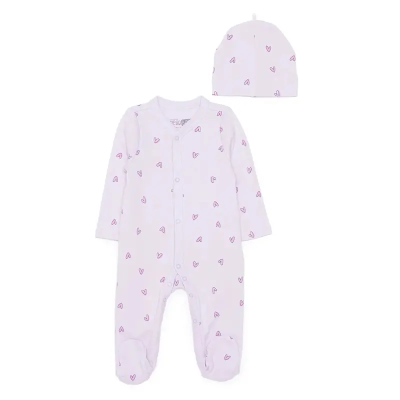 Hellobaby Newborn Jumpsuit-Hat - Lilac Printed 1