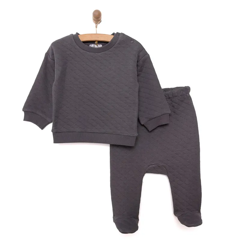 Hellobaby Newborn Quilted Sweatshirt-Footed Bottom - Charcoal 1