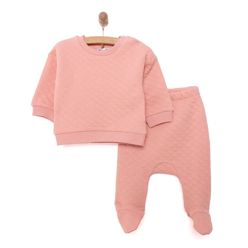Hellobaby Newborn Quilted Sweatshirt-Footed Bottom - Dark Pink 1