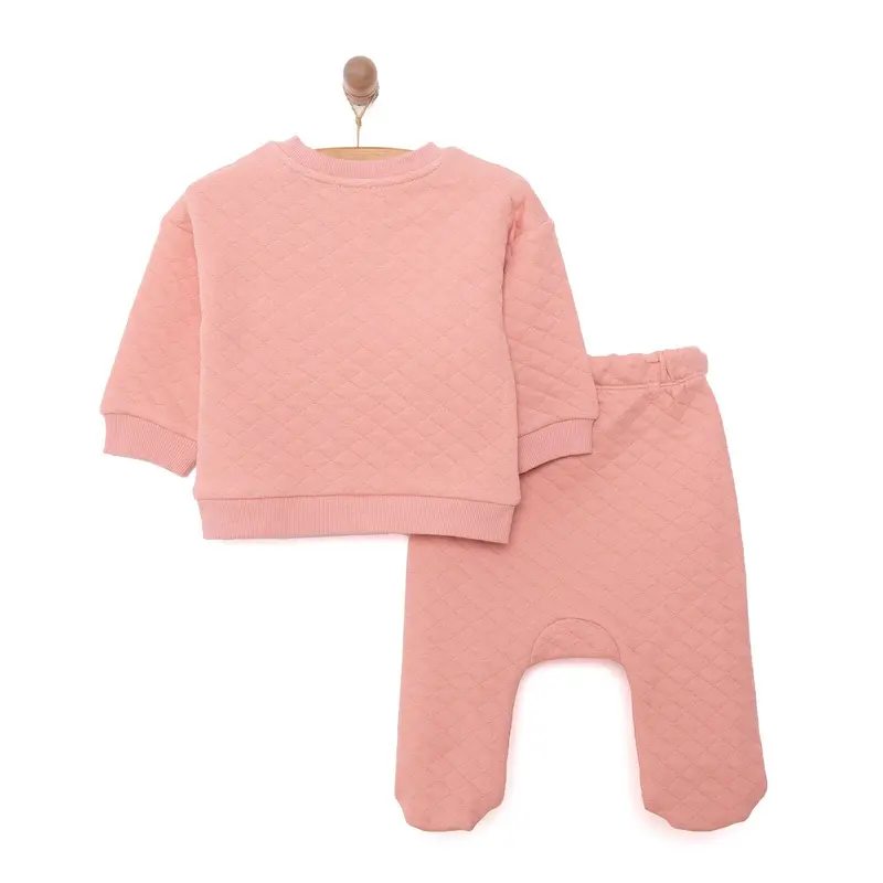 Hellobaby Newborn Quilted Sweatshirt-Footed Bottom - Dark Pink 2
