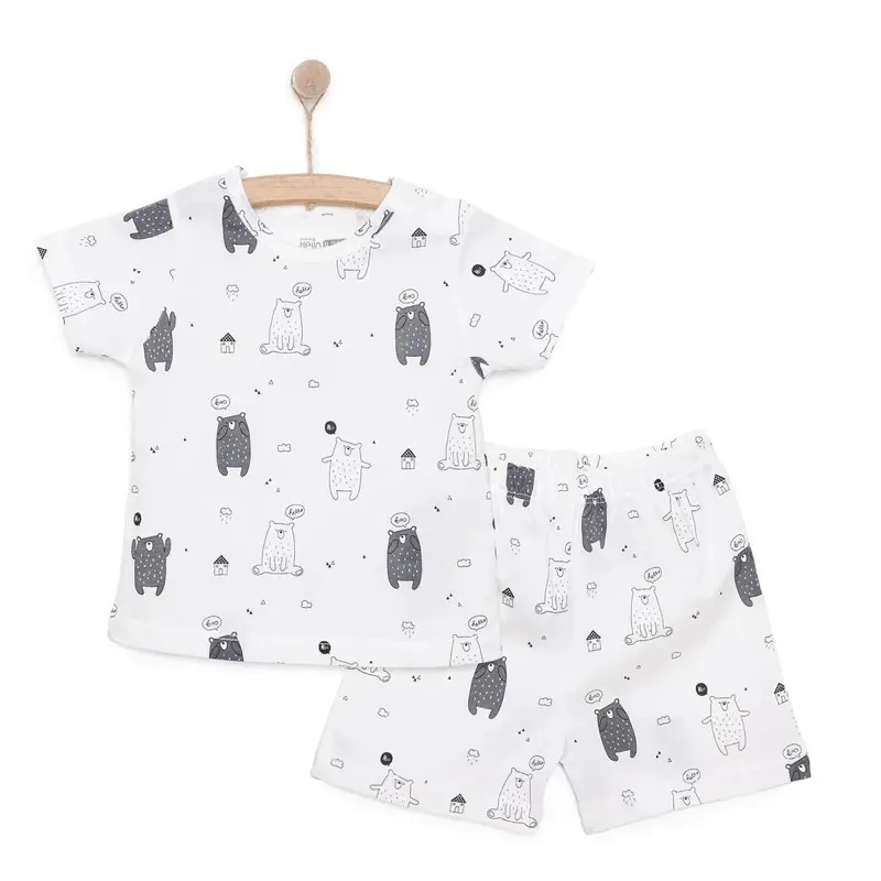 Hellobaby Newborn T-Shirt Shorts - Ecru Printed 1