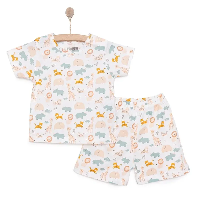 Hellobaby Newborn T-Shirt Shorts - Ecru Printed 1
