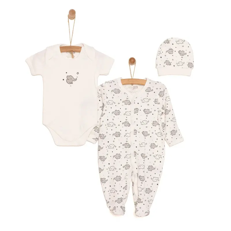 Hellobaby Newborn Unisex Baby Footed Jumpsuit - Body -Hat - Ecru 1