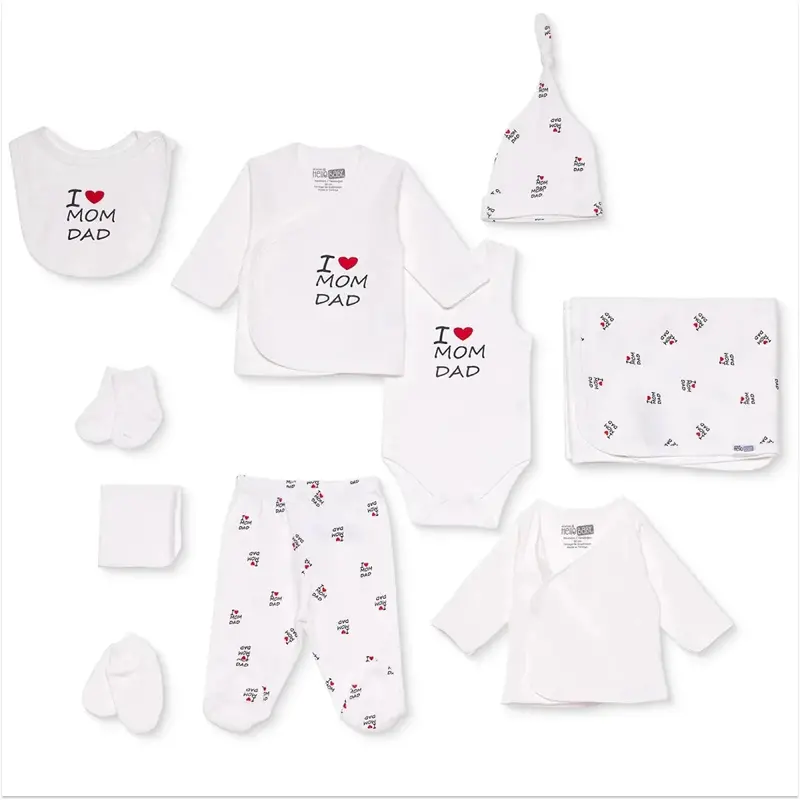 Hellobaby Unisex 10-Piece Newborn Hospital Set Slogan Print Snap Fastening V-Neck Full Length Long S - Ecru 1