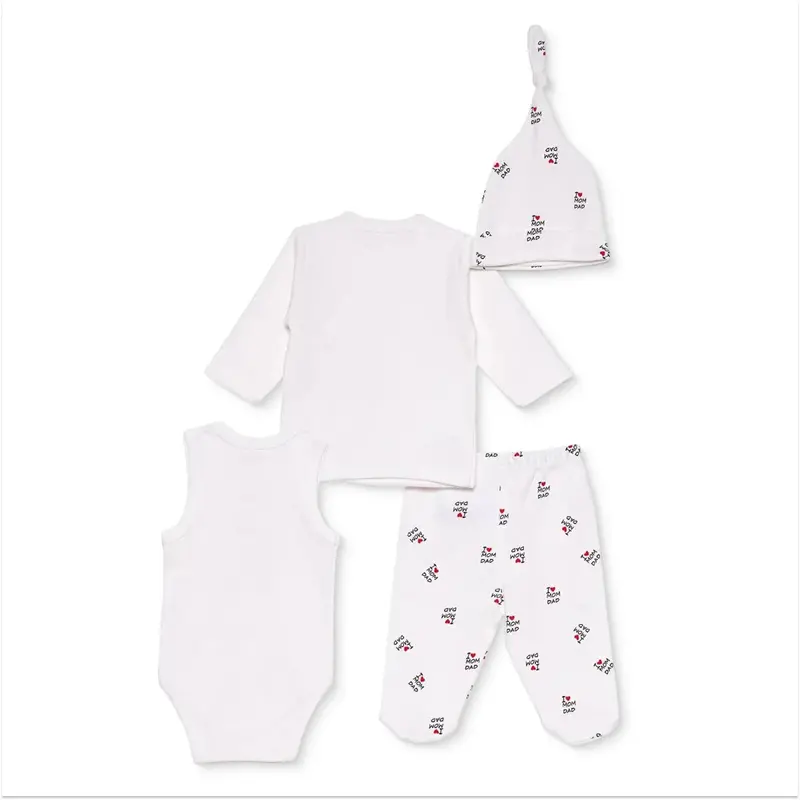 Hellobaby Unisex 10-Piece Newborn Hospital Set Slogan Print Snap Fastening V-Neck Full Length Long S - Ecru 2