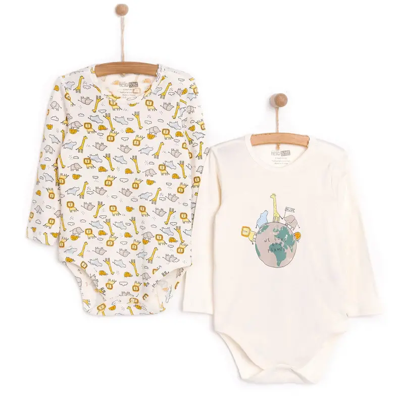 Hellobaby Unisex 2-Pack Long Sleeve Body - Ecru 1