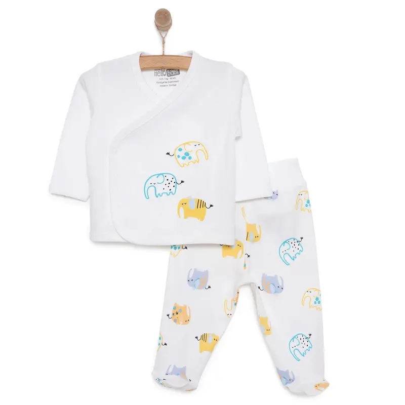 Hellobaby Unisex Wrapover Top-Footed Bottom - Ecru 1
