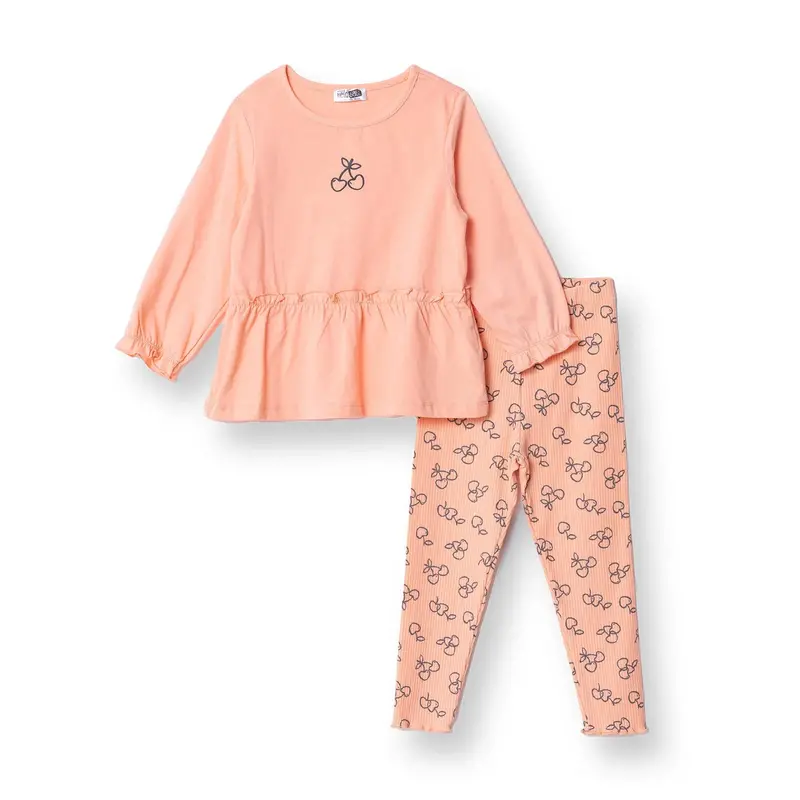 Hellobaby Winter Cherry Blouse-Leggings - Salmon 1