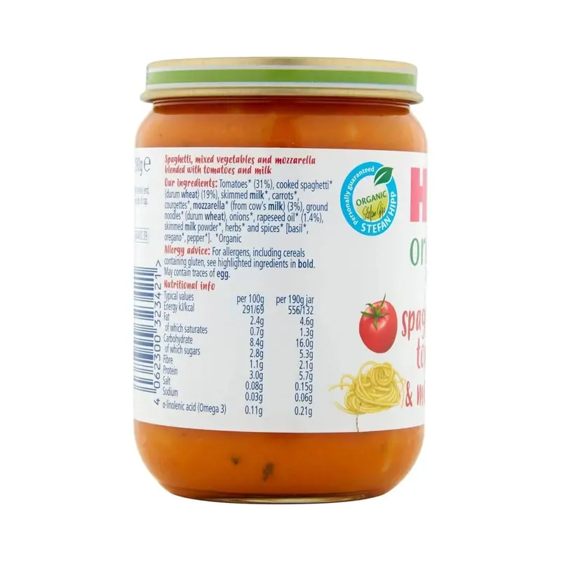 Hipp Organic Spaghetti With Tomatoes & Mozzarella Baby Food Jar 7+ Months 190G 2