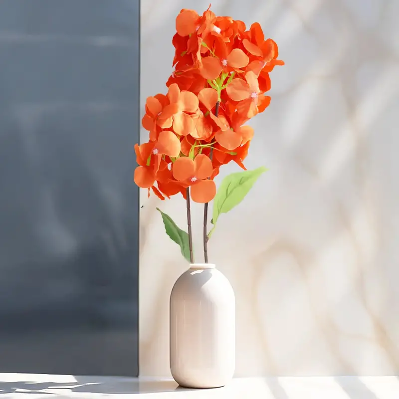 Hortensia, 2 Flores Artificiales, Color Naranja 1