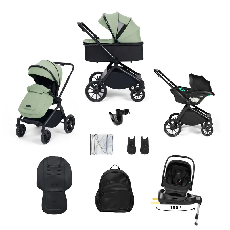 Ickle Bubba Altima 12 Piece Travel System With I-Size Nimbus Car Seat & Spin Isofix Base In Sage Green 1