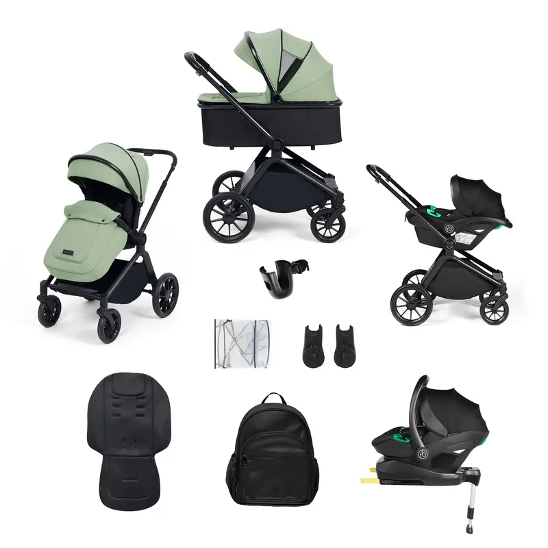 Ickle Bubba Altima 12 Piece Travel System With I-Size Stratus Car Seat & Isofix Base In Sage Green 1